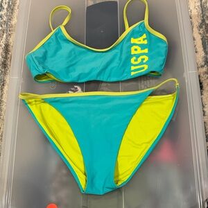 U.S. Polo Assn. Teal and Lime Bikini Set